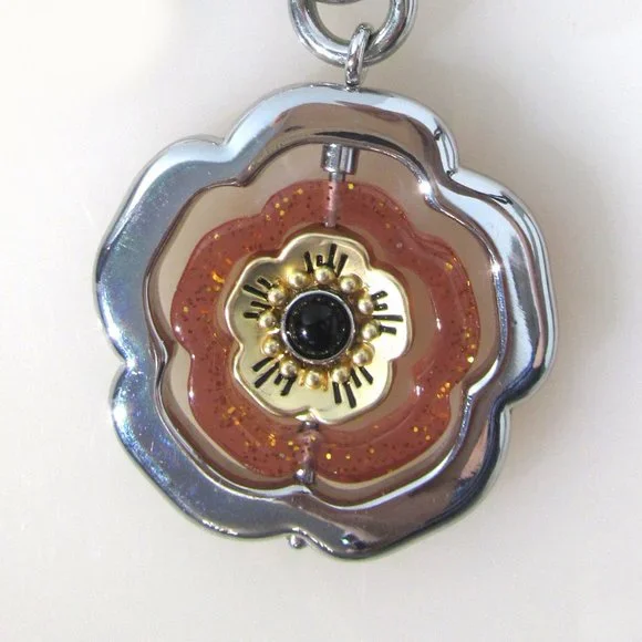 Coach Spinning Tea Rose Bag Charm Silver Glitter - Picture 5 of 6